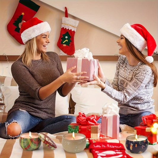 Christmas Candle Soy Wax Candle Gift Box: 12Pcs 2.5Oz, Essential for a Festive Atmosphere! Exquisite Christmas-Themed Candle, a Perfect Bath Companion, a Birthday Gift Box to Encounter Christmas Romance., Cozy Ambiance, Elegant Candles, Festive