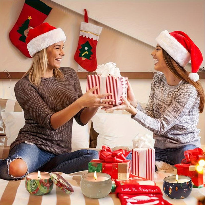 Christmas Candle Soy Wax Candle Gift Box: 12Pcs 2.5Oz, Essential for a Festive Atmosphere! Exquisite Christmas-Themed Candle, a Perfect Bath Companion, a Birthday Gift Box to Encounter Christmas Romance., Cozy Ambiance, Elegant Candles, Festive